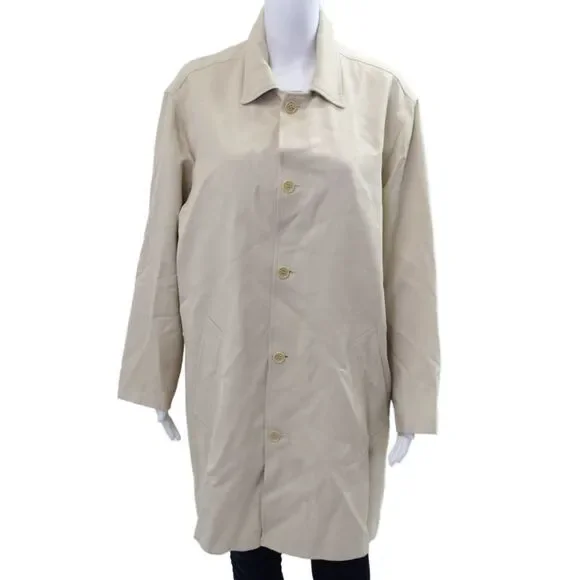 BCBG Max Azria Mens Overcoat Beige Polyester Collared Button Long Sleeve Size S - Picture 1 of 5